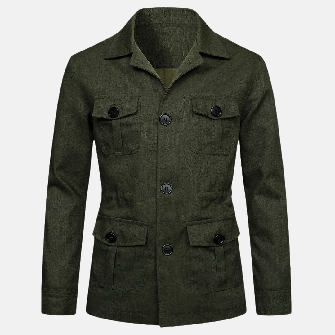 Chaqueta Hombre Clásica con Bolsillos y Cierre Botones