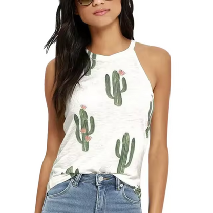 Camiseta Sin Mangas Estampado Cactus Verano