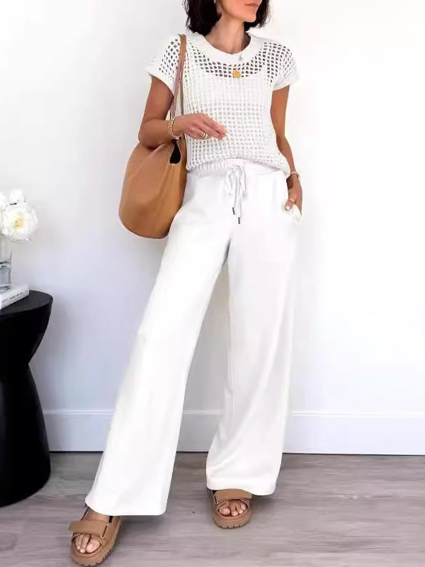 Conjunto mujer informal manga corta y pantalón ancho