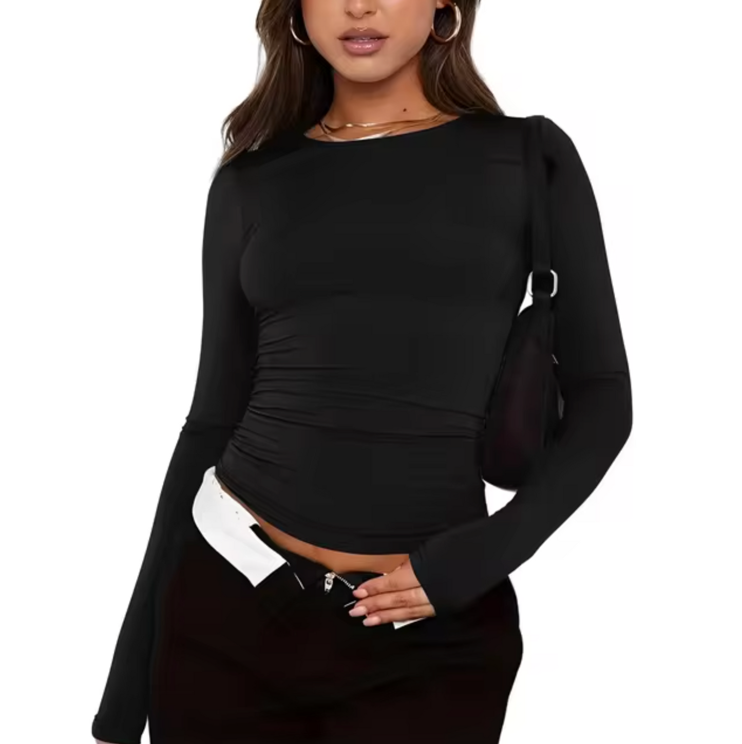 Camisa Mujer Manga Larga Cuello Redondo