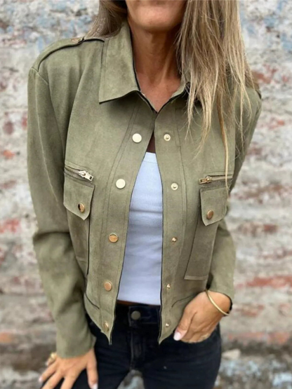 Chaqueta Cuero Clásica Cremallera Bolsillos
