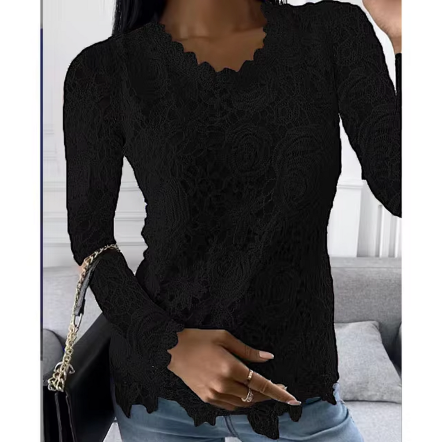 Blusa de encaje floral femenina