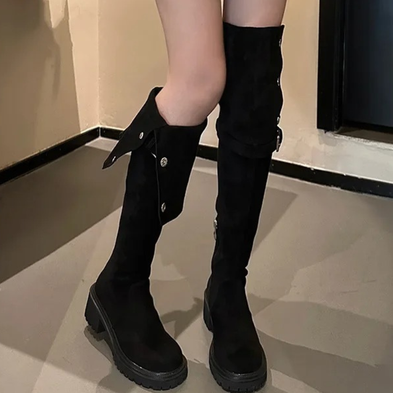 Botas Terciopelo Mujer Elevadas Botones Decorados