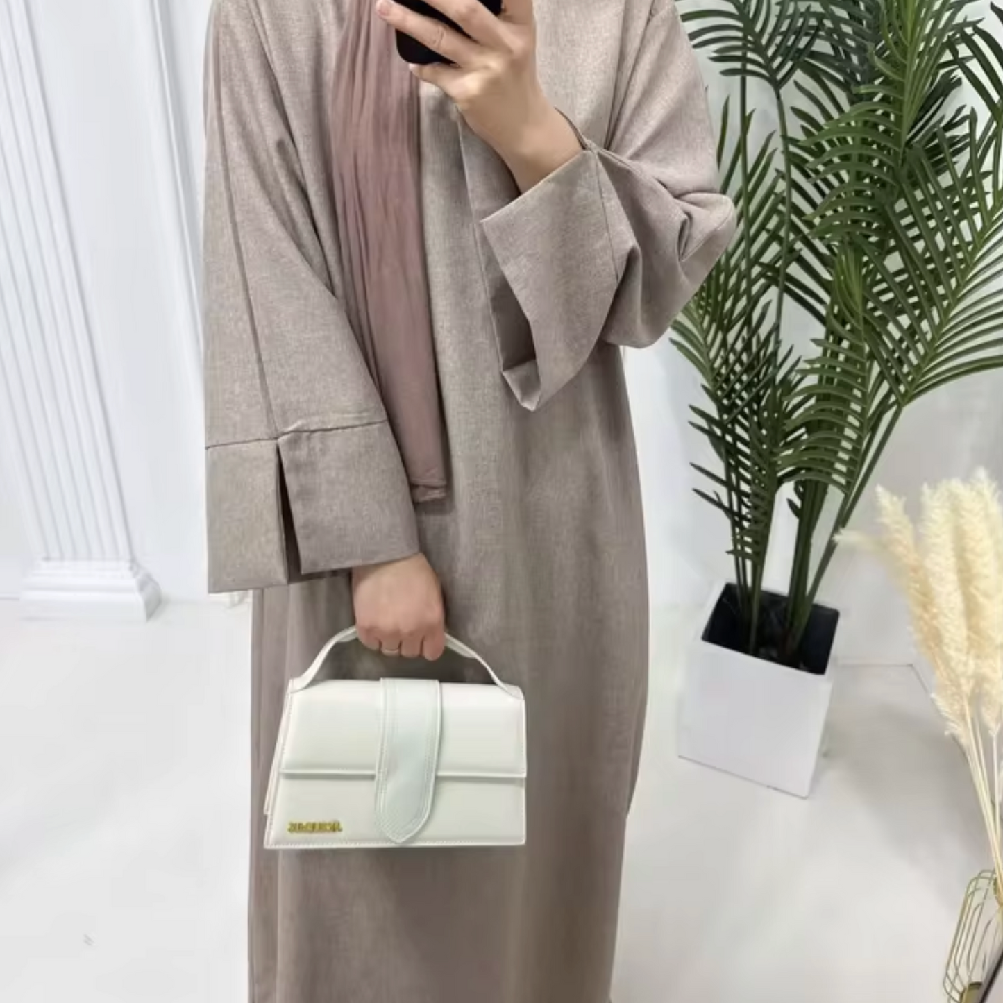 Vestido Abaya Lino Elegante Cerrado