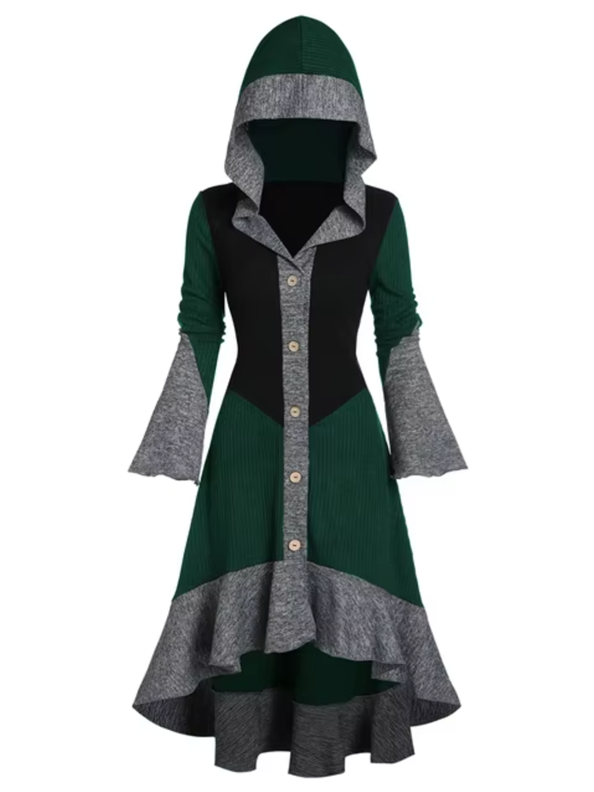 Vestido Capucha Mangas Amplias Mujer