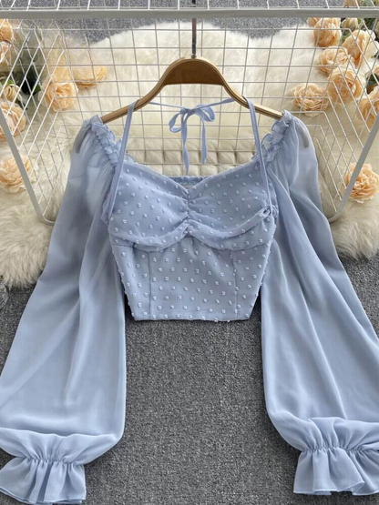 Blusa Estampada de Verano con Cuello Lazado