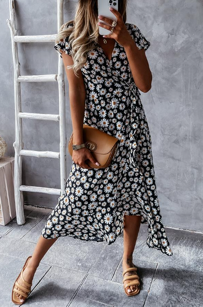 Vestido Mujer Verano Escote V Natural