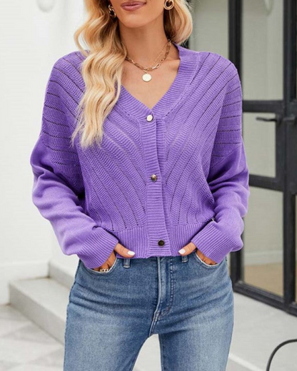 Chaqueta de punto cómoda cuello en V