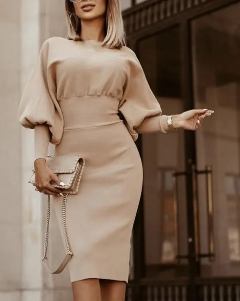 Vestido Midi Elegante con Mangas Rizadas