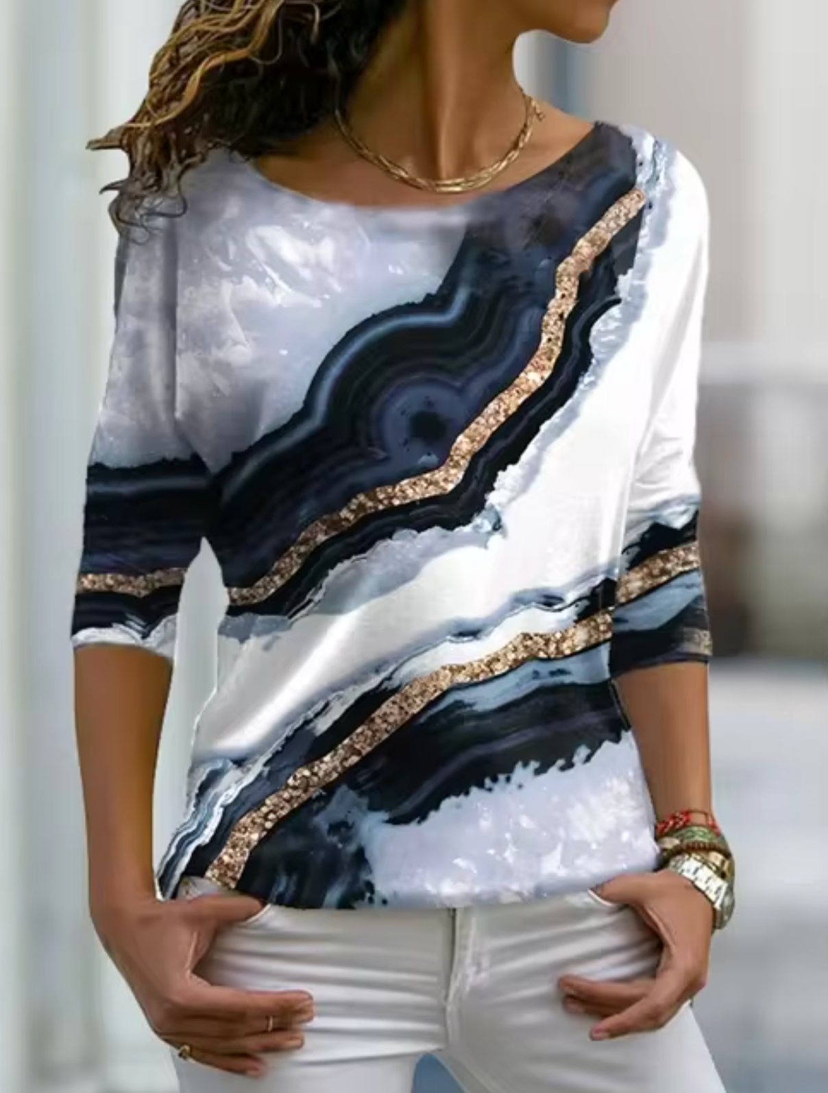 Blusa Estampada Mármol Chic Mujer