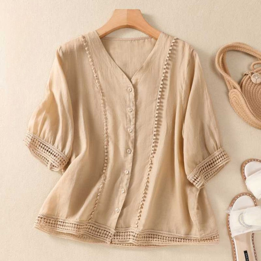 Blusa Mujer Elegante con Encaje y Botones