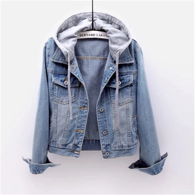 Chaqueta denim con capucha mujer moda