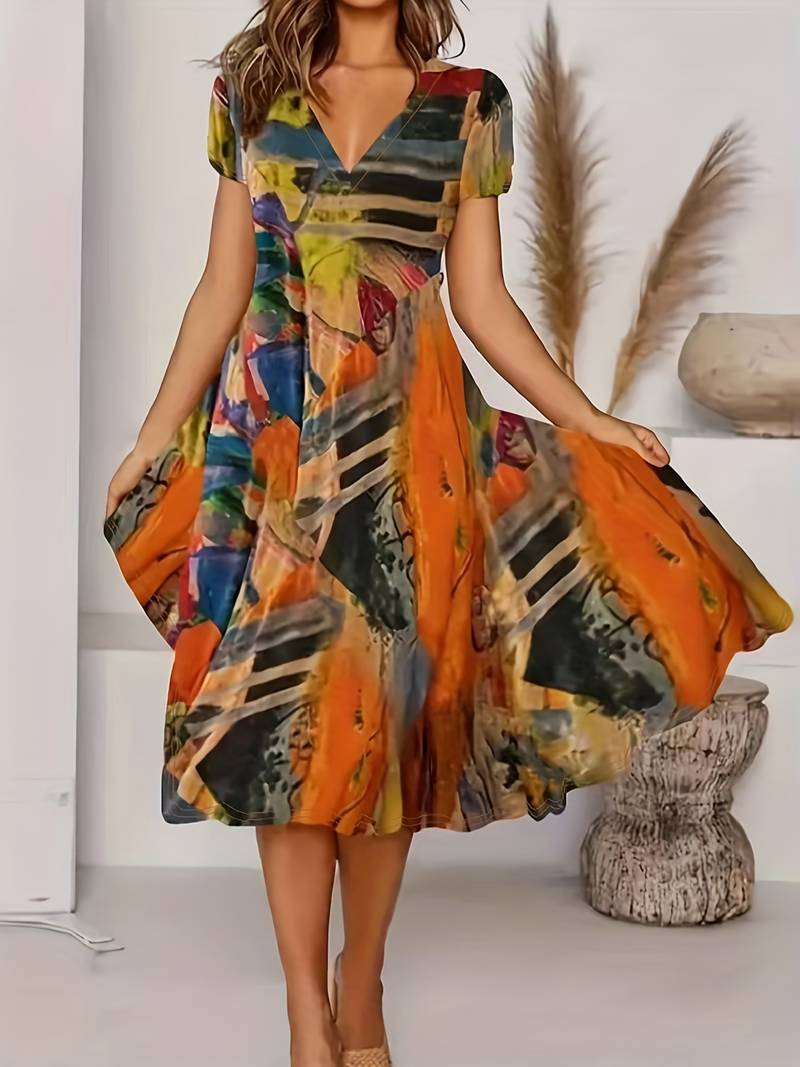 Vestido Boho Chic Manga Corta Estilo Libre