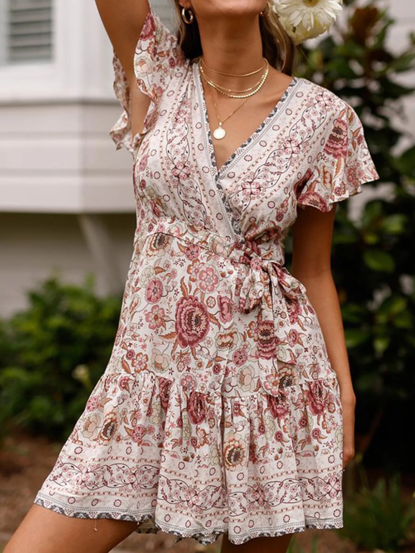 Vestido Florado Mangas Anchas Informal - Vestiria