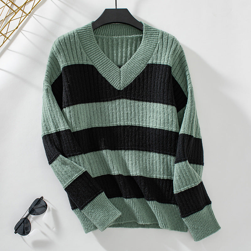 Sudadera de mujer a rayas cuello en V manga larga