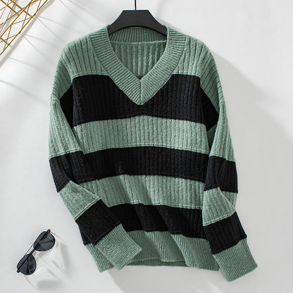 Sudadera de mujer a rayas cuello en V manga larga