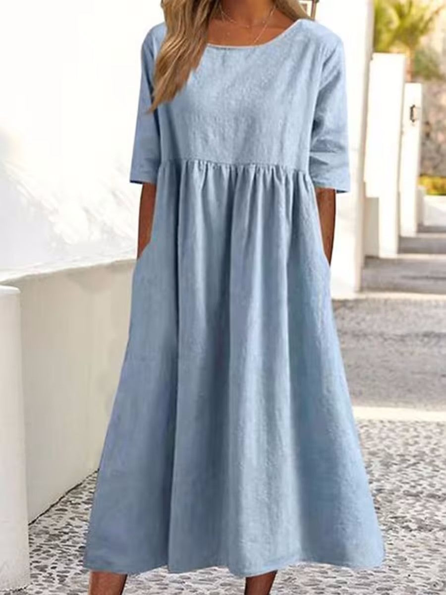 Vestido Midi Elegante Manga Corta - Vestiria
