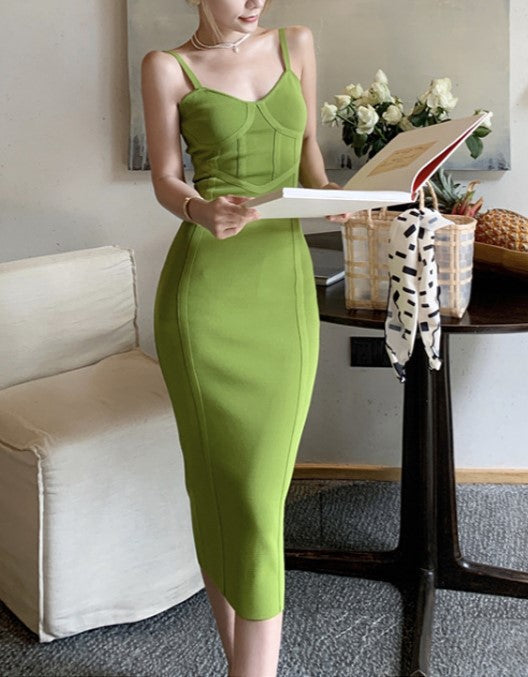 Vestido de Punto Midi con Tirantes para Mujer