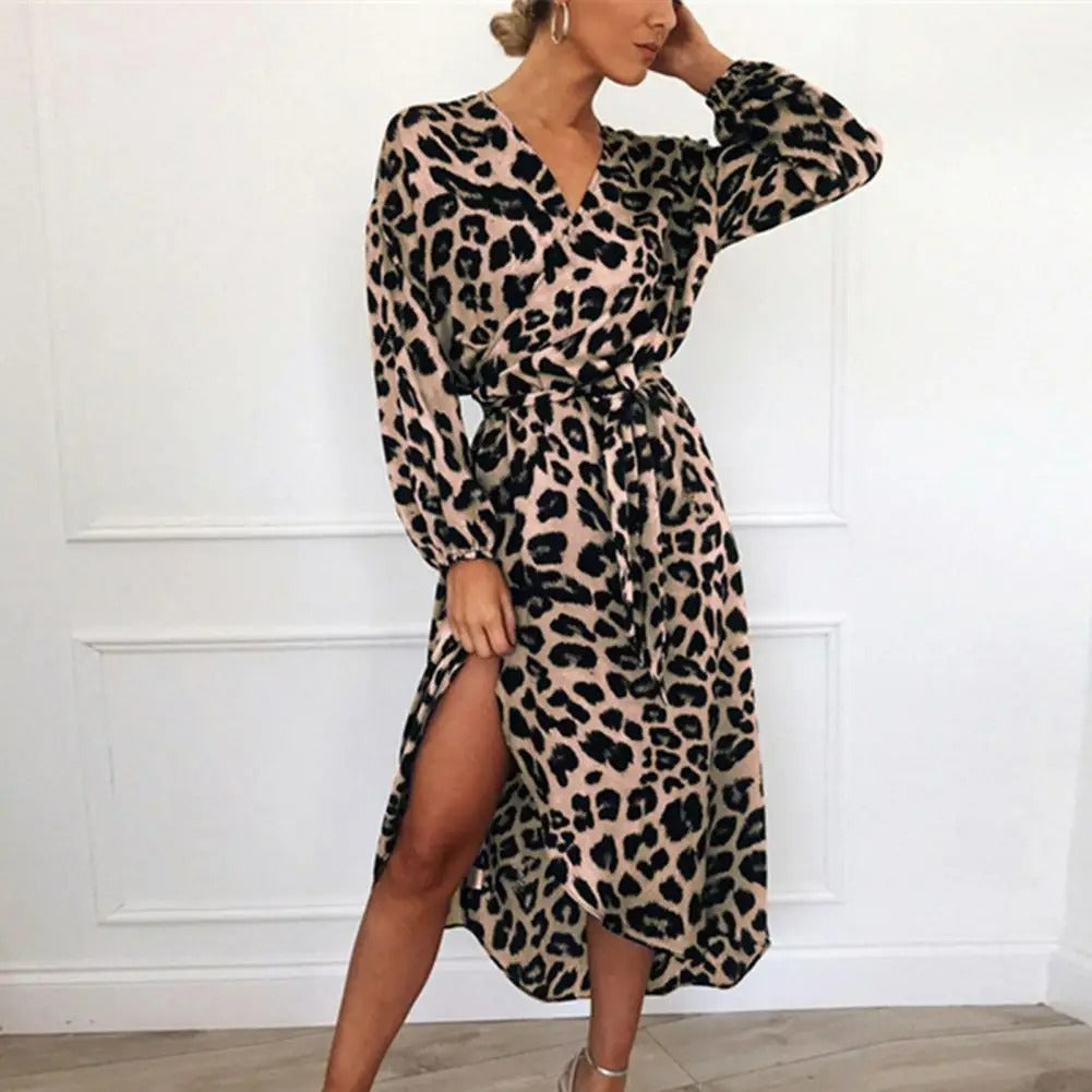 Vestido Estampado Leopardo Cuello V