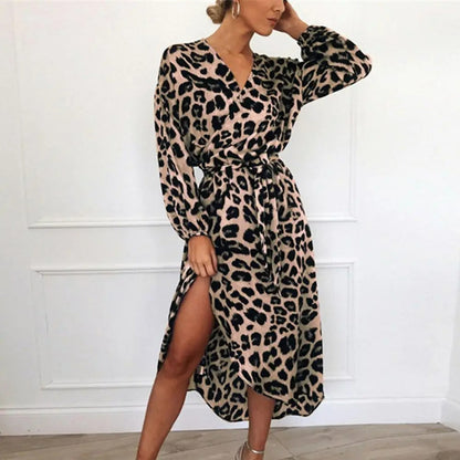 Vestido Estampado Leopardo Cuello V