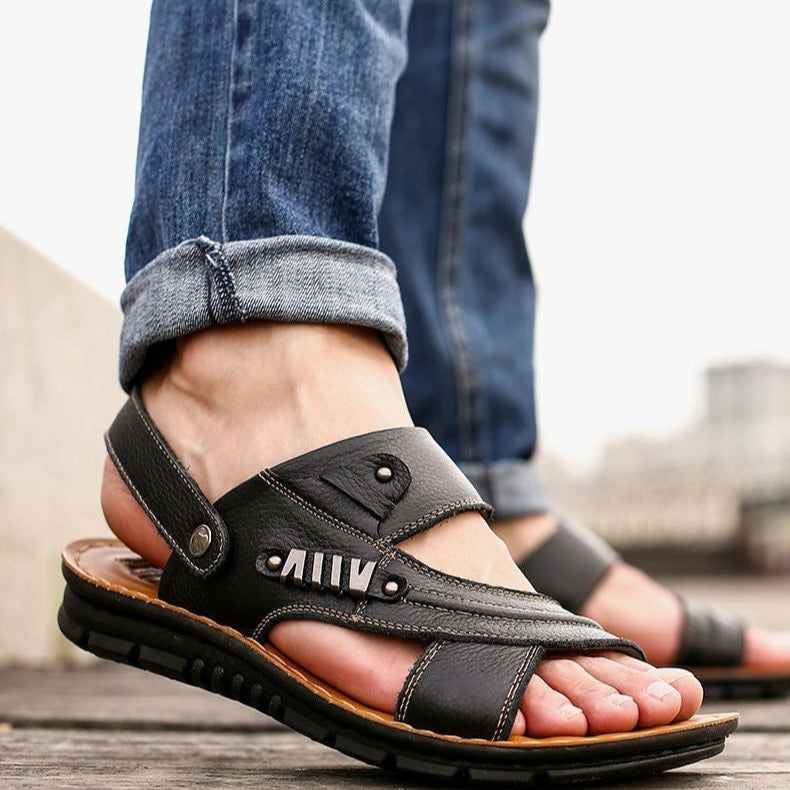 Sandalias Hombre Cuero Auténtico Transpirables