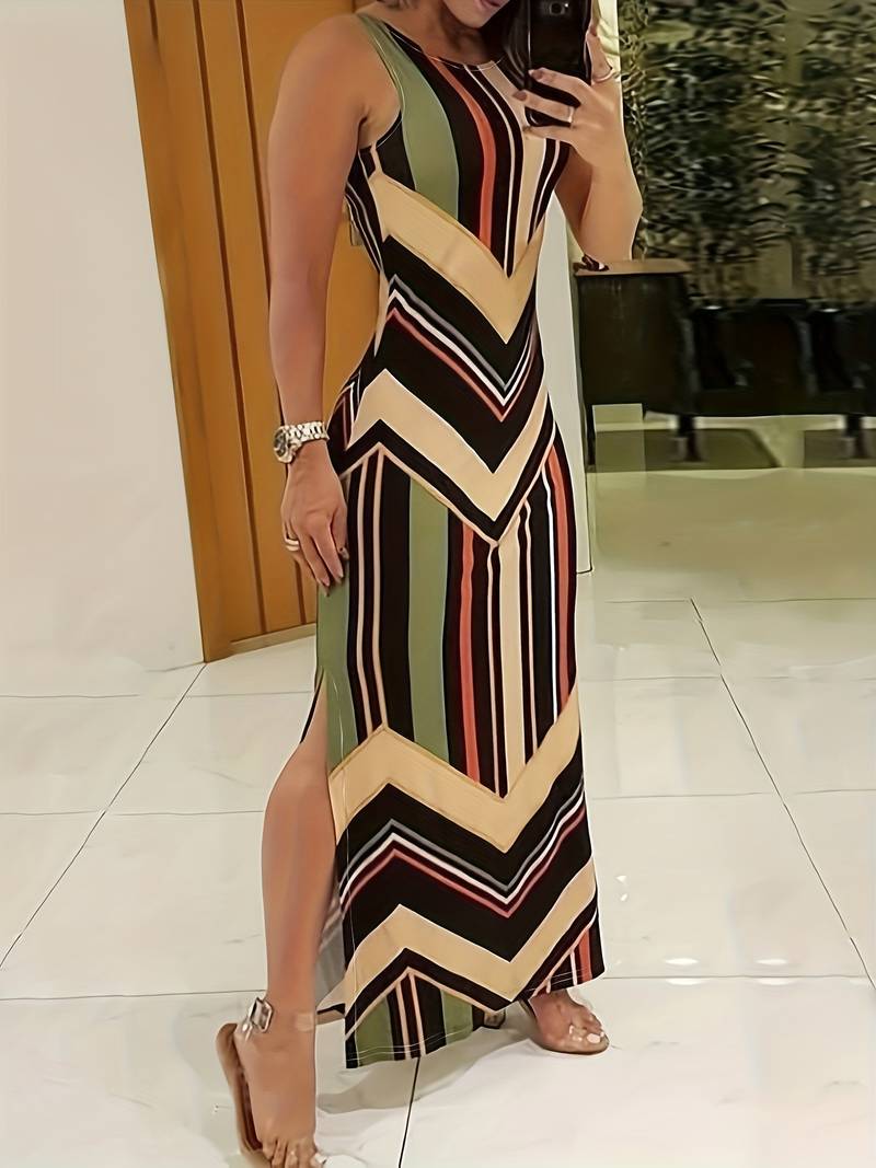 Vestido Largo Rayas Estampado Chic - Vestiria