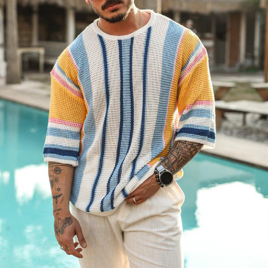 Camiseta Hombre Estilo Playero Rayas Coloridas - Vestiria