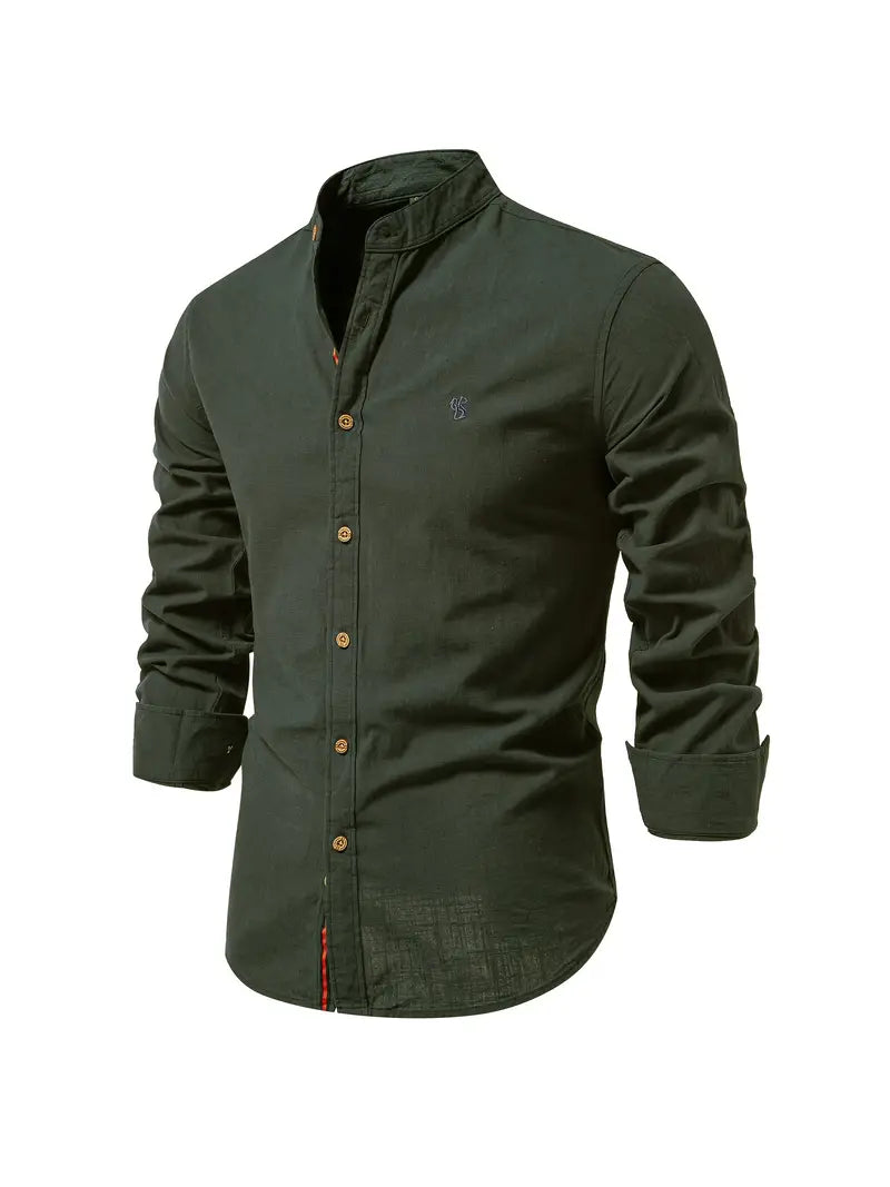 Camisa Hombre Elegante Cuello Mao Manga Larga