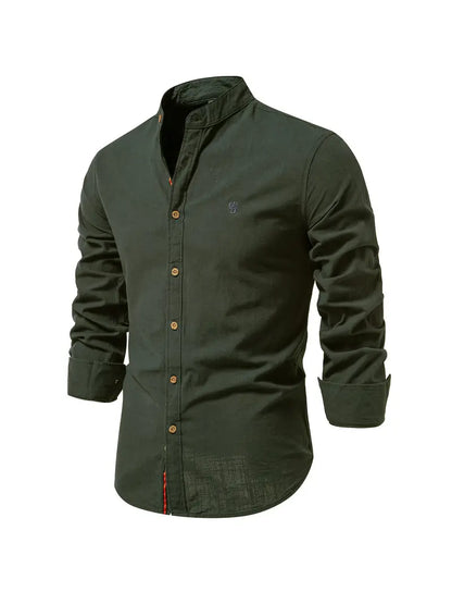 Camisa Hombre Elegante Cuello Mao Manga Larga