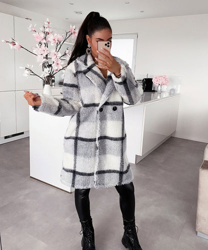 Abrigo Mujer Largo Estampado Rayas Elegante