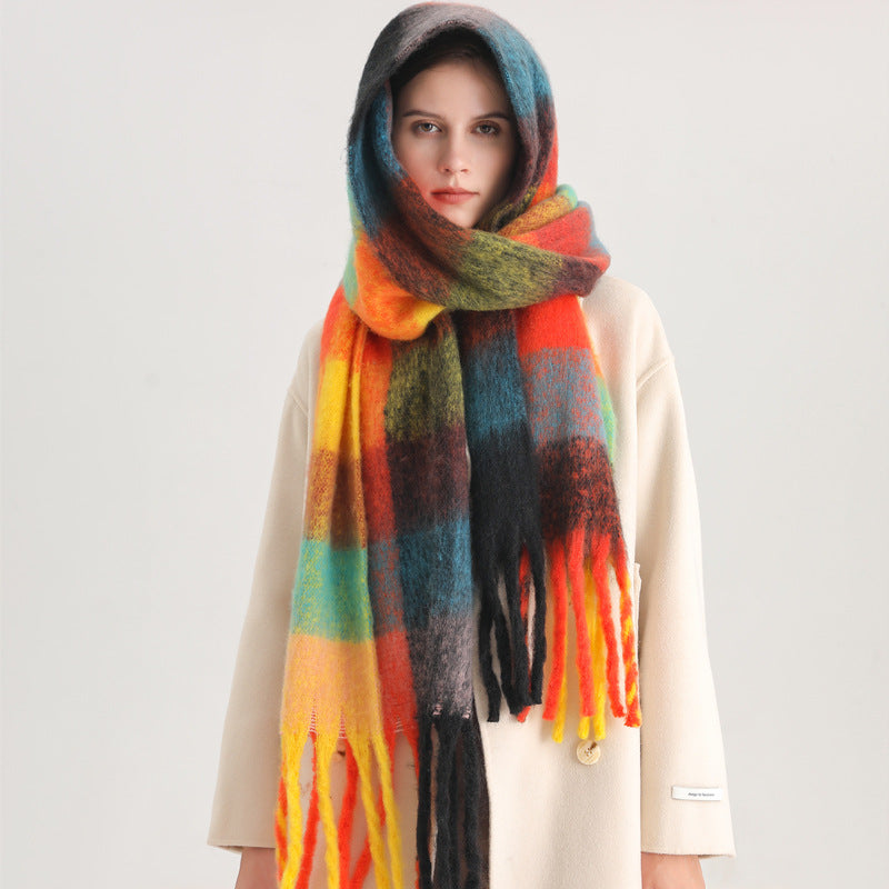 Bufanda Cuadros Grande Mujer Invierno
