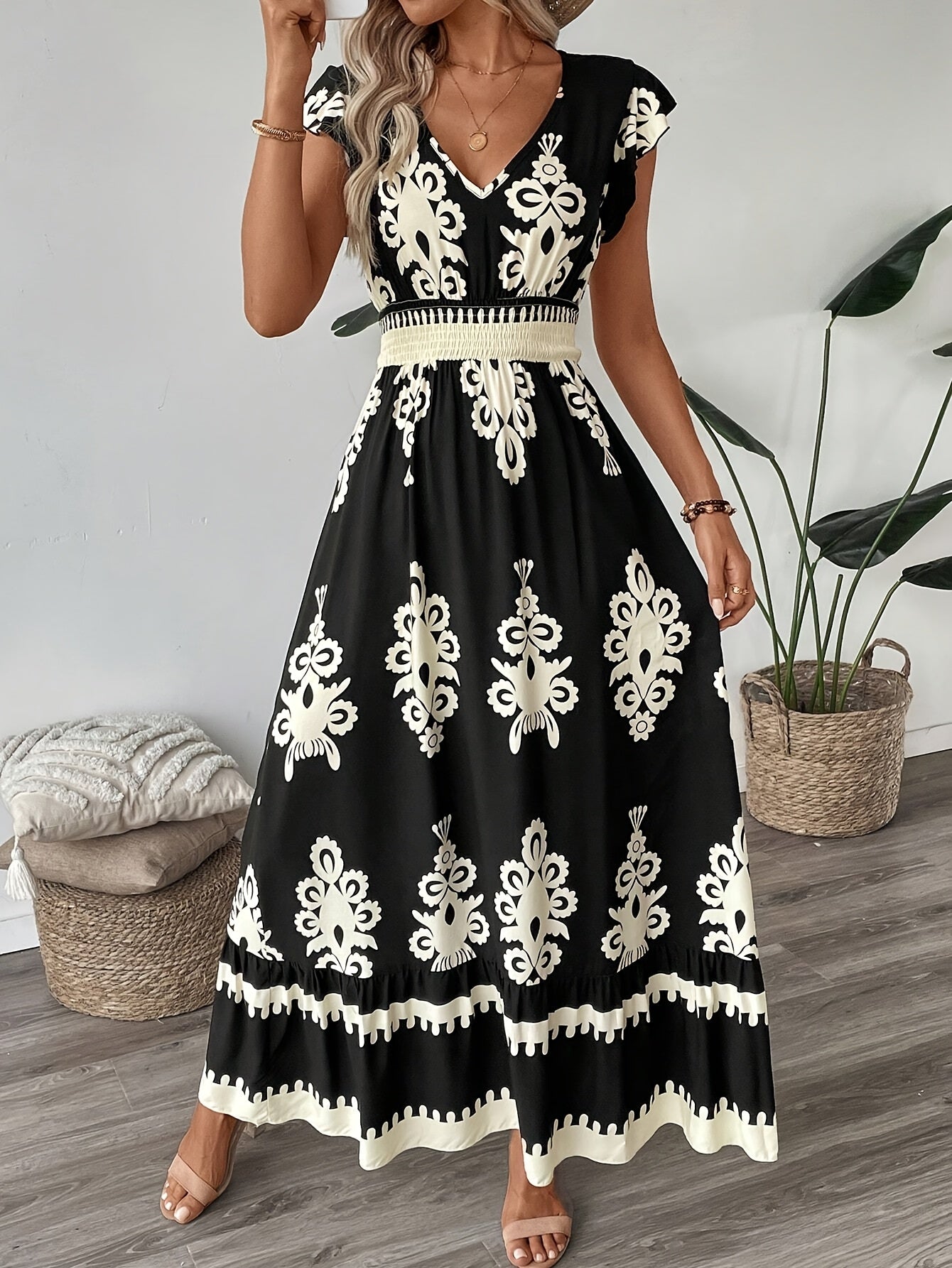 Vestido Boho Chic Estampado Floral con Manga Larga - Vestiria