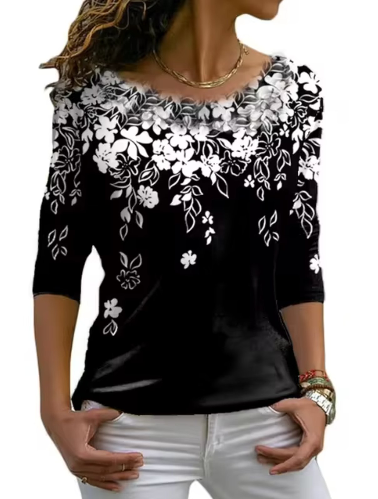 Camiseta Mujer Flor Estilo Clásico