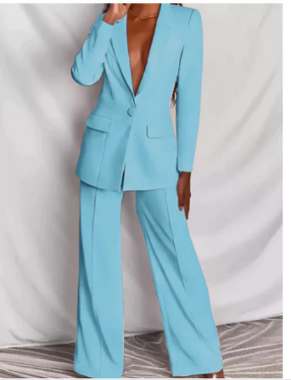 Traje Mujer Chaqueta Cruzada Pantalón Ajustado
