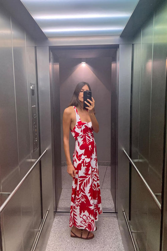 Vestido Elegante Estampado Sin Espalda - Vestiria