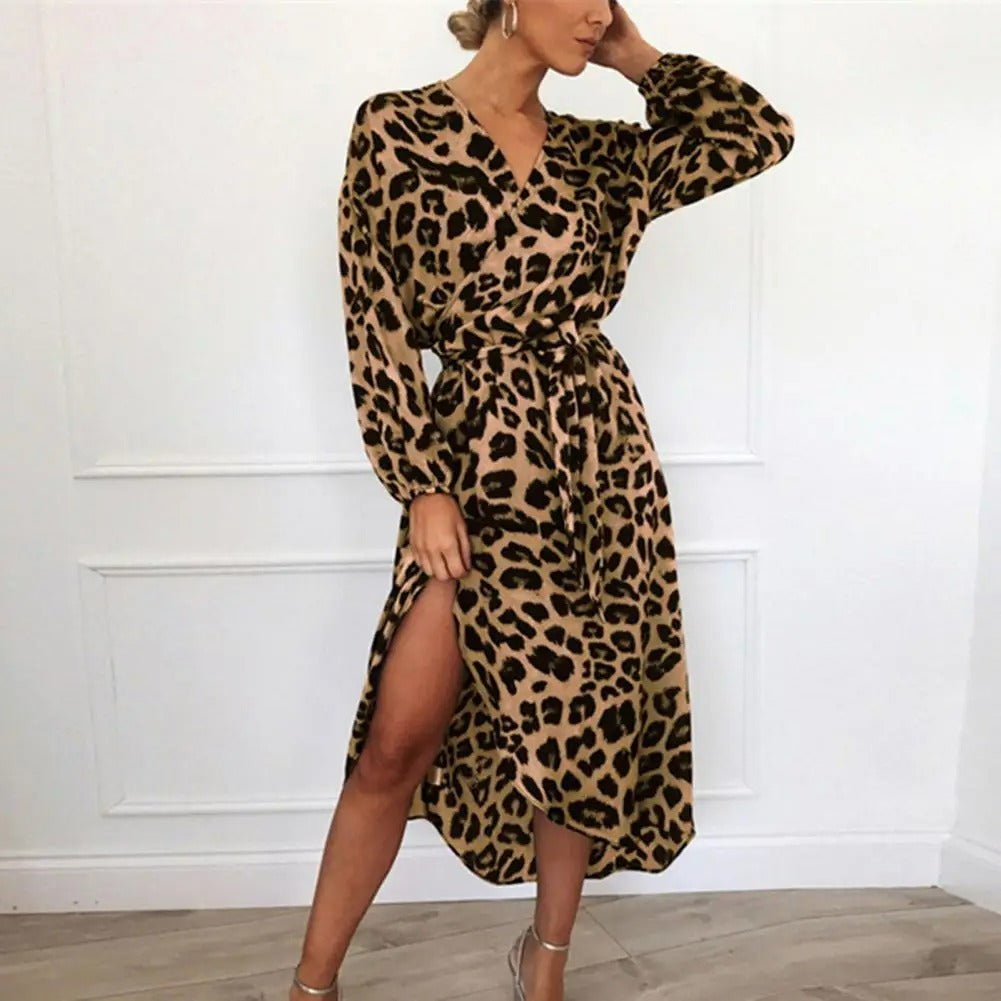 Vestido Estampado Leopardo Cuello V - Vestiria