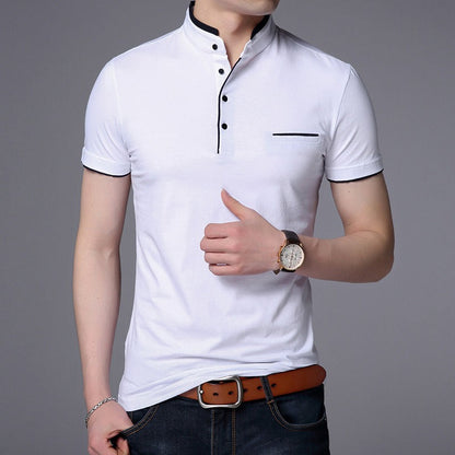 Polo manga corta hombre algodón cuello Mao casual