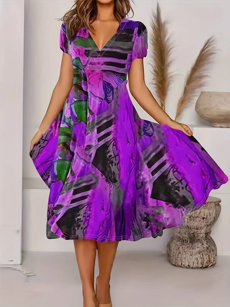 Vestido Boho Chic Manga Corta Estilo Libre
