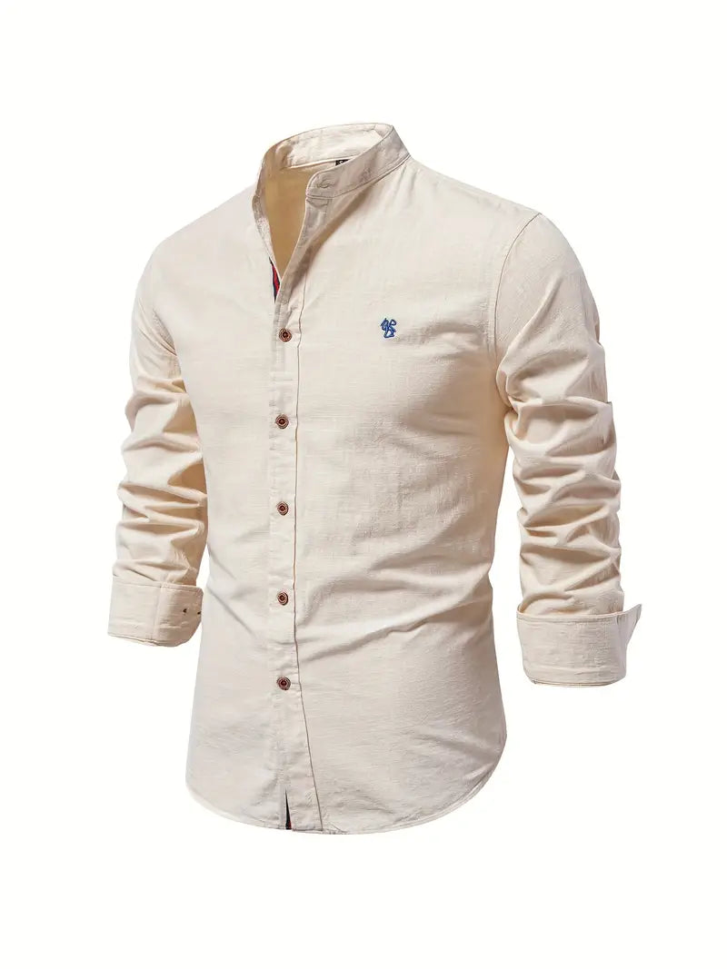 Camisa Hombre Elegante Cuello Mao Manga Larga