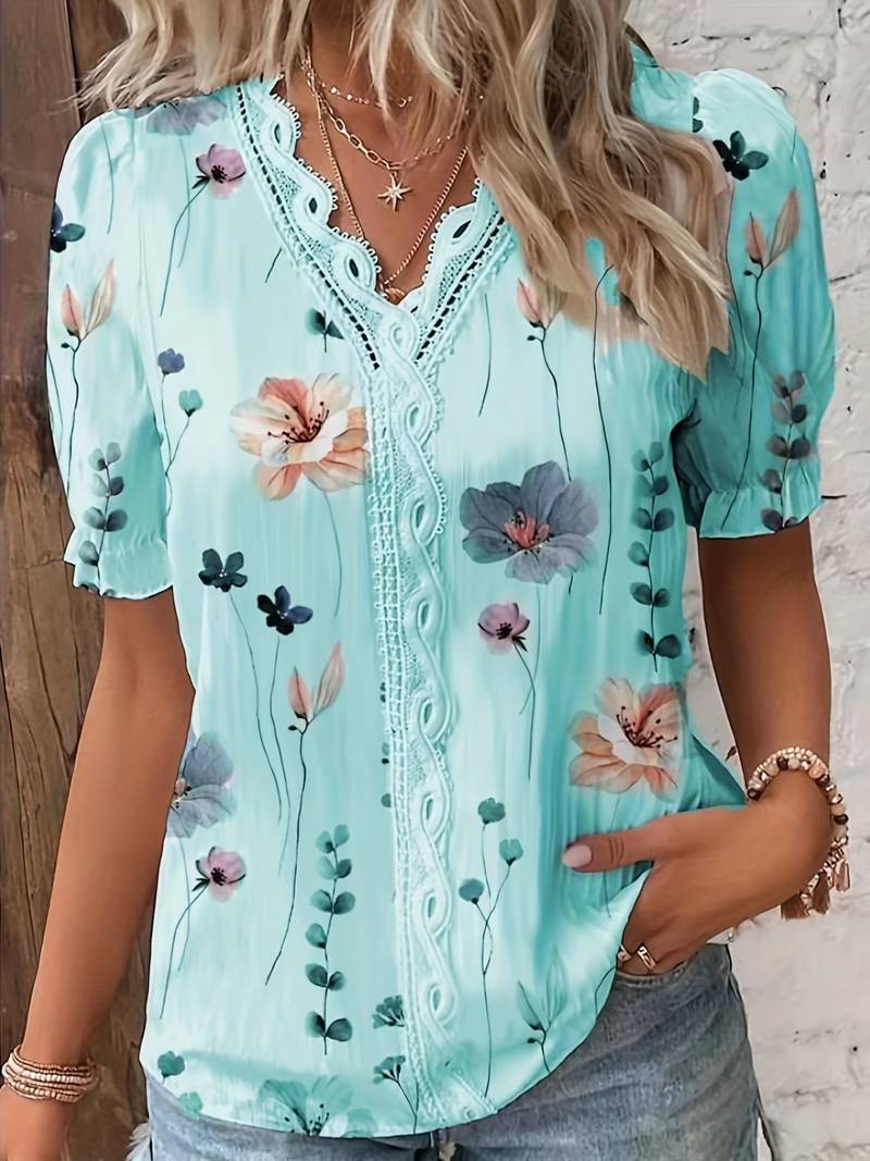 Blusa Floral Mujer Elegante Cuello Pico