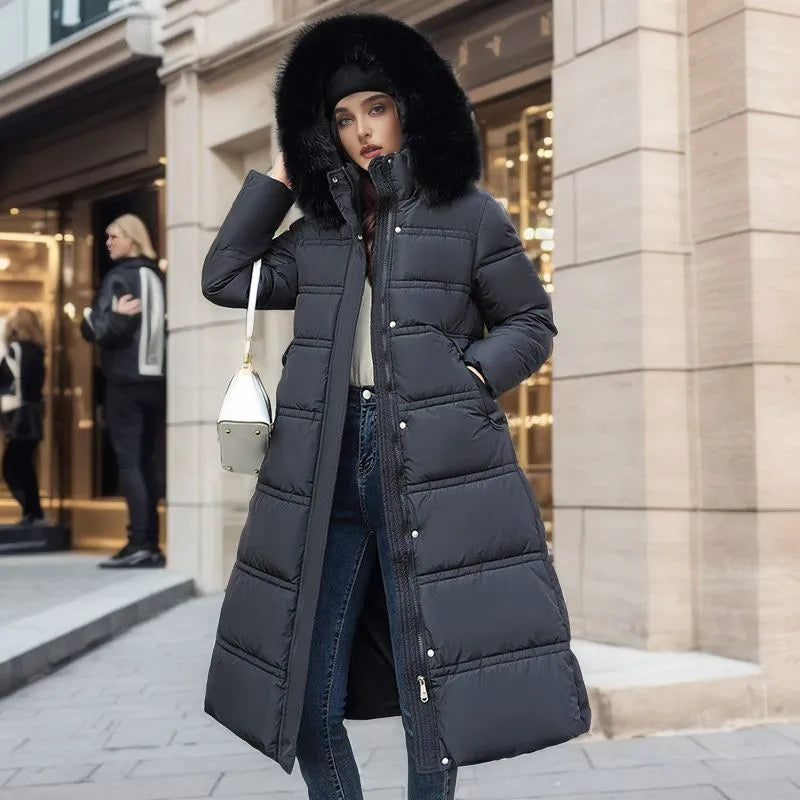 Abrigo Invierno Mujer Capucha Piel Cinturón Abrigado - Vestiria