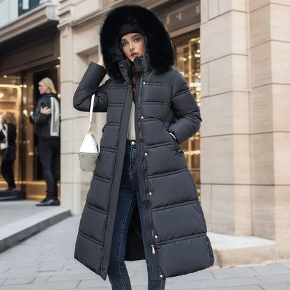 Abrigo Invierno Mujer Capucha Piel Cinturón Abrigado - Vestiria