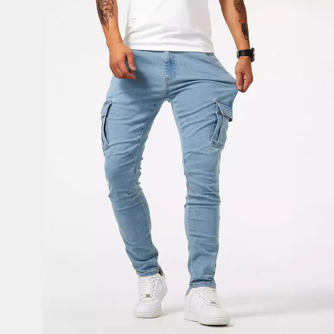Pantalones cargo elásticos hombre azul ajustados - Vestiria