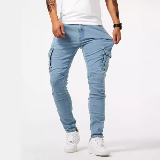 Pantalones cargo elásticos hombre azul ajustados - Vestiria