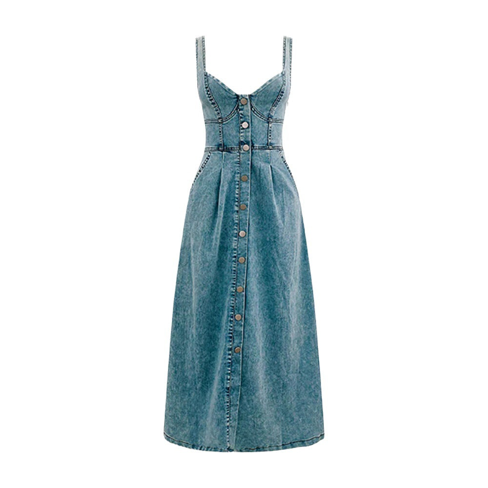 Vestido Mujer Denim Azul Claro Con Tirantes