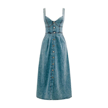 Vestido Mujer Denim Azul Claro Con Tirantes