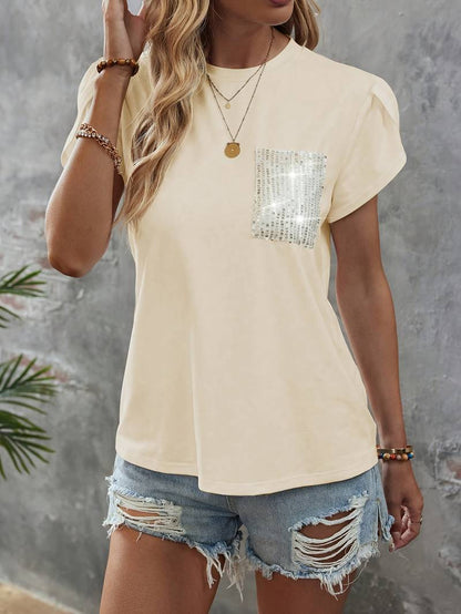 Blusa Fashion con Mangas Florales y Bolsillo Brillante - Vestiria