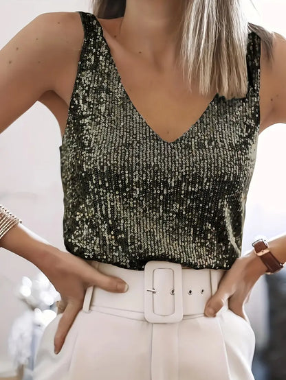 Top Lentejuelas Elegante Sin Mangas