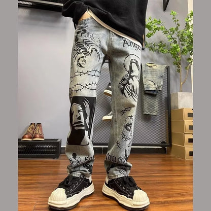Pantalones Vaqueros Estilo Clásico con Diseño Gráfico