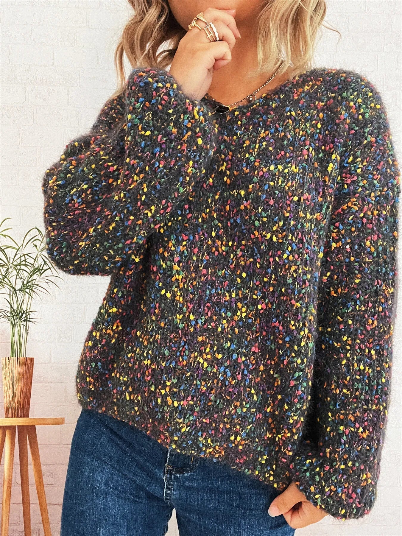 Jersey de Punto Cálido y Colorido Mujer